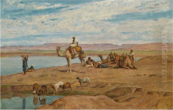 Waiting For The Dahabeyah On The Banks Of The Nile Oil Painting by Frederick Goodall