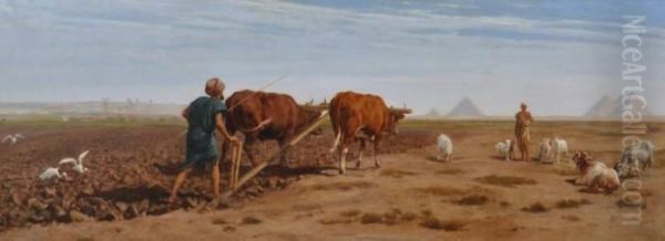 Egyptian Ploughing Scene Oil Painting by Frederick Goodall