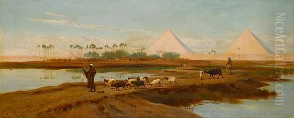 Goat Herder At Giza Oil Painting by Frederick Goodall