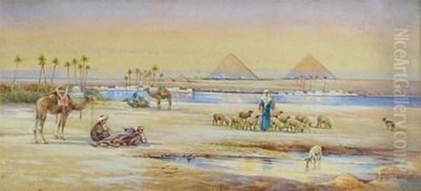 Arabs At An Oasis Near The Pyramids Oil Painting by Frederick Goodall