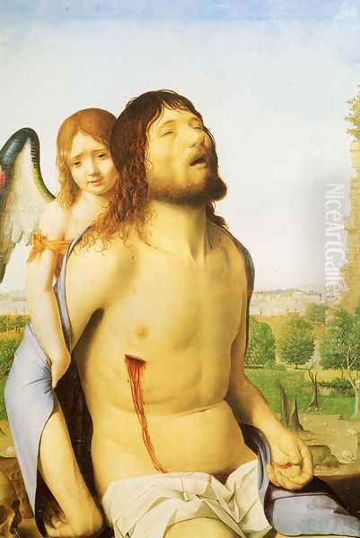 The Dead Christ Supported by an Angel 1476 Oil Painting by Antonello da Messina Messina