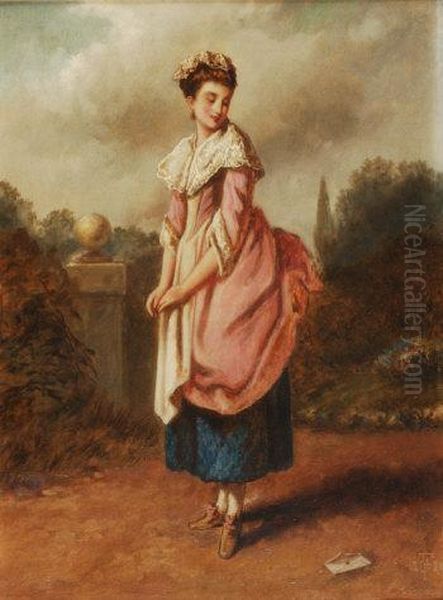 Coy Young Lady In A Formal Garden Oil Painting by Frederick Goodall