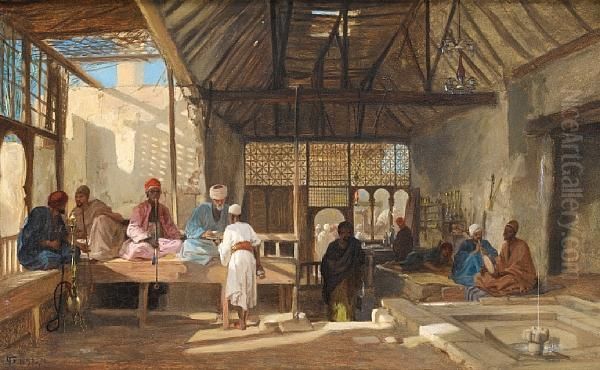 Interior Of A Coffee Shop, Cairo Oil Painting by Frederick Goodall