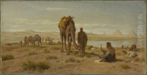 Rastendes Hirtenpaar Mit Kamelen Und Schafen Oil Painting by Frederick Goodall