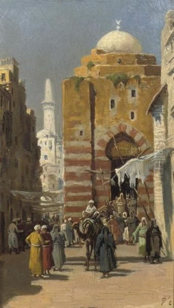 An Oriental Street Scene Oil Painting by Frederick Goodall