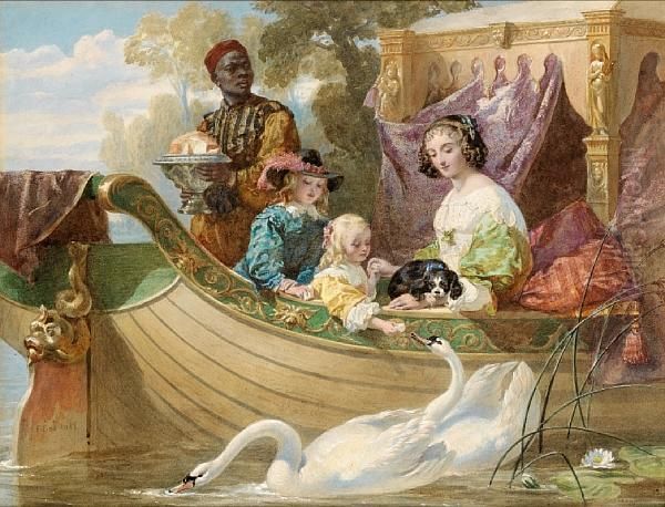 Queen Henrietta Maria And Her Children On The River Oil Painting by Frederick Goodall