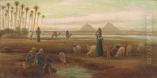 Sunset Over The Pyramids Oil Painting by Frederick Goodall