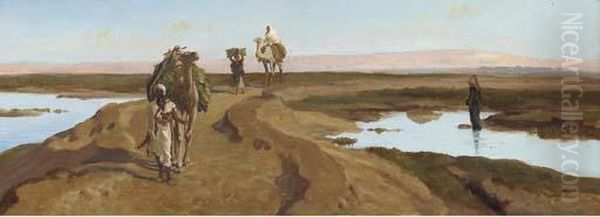 A Bedouin Forage Party Oil Painting by Frederick Goodall