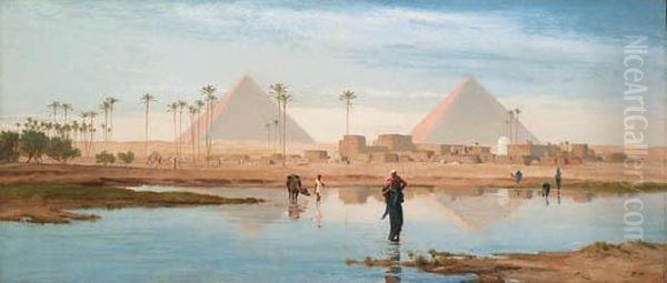 The Ford To The Village Near The Pyramids Oil Painting by Frederick Goodall