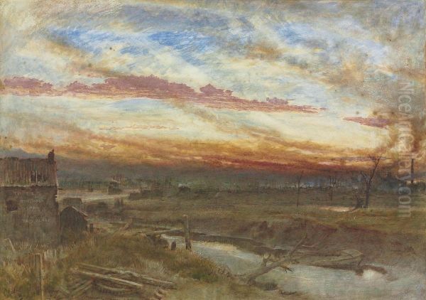 A Sunset In The Manufacturing Districts Oil Painting by Albert Goodwin