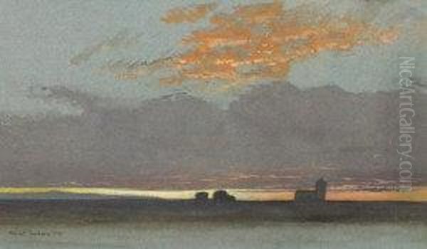 Evening Landscape Oil Painting by Albert Goodwin