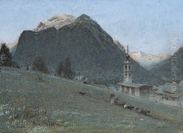 The Afterglow, Pontresina Oil Painting by Albert Goodwin