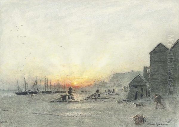 Hastings At Sunset Oil Painting by Albert Goodwin