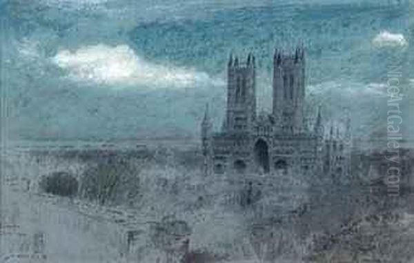 Lincoln Cathedral In The Evening Light Oil Painting by Albert Goodwin