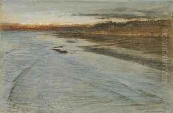 The Beach At St Leonards, Sunset Oil Painting by Albert Goodwin