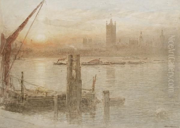 View Of Westminster Oil Painting by Albert Goodwin