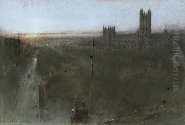 Sunset, Down The High Street, Canterbury Oil Painting by Albert Goodwin