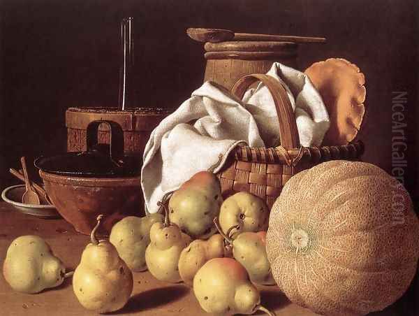 Still-Life with Melon and Pears c. 1770 Oil Painting by Luis Eugenio Melendez