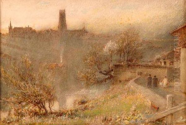 Fribourg Oil Painting by Albert Goodwin