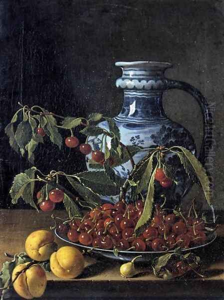 Still-Life with Fruit and a Jar Oil Painting by Luis Eugenio Melendez