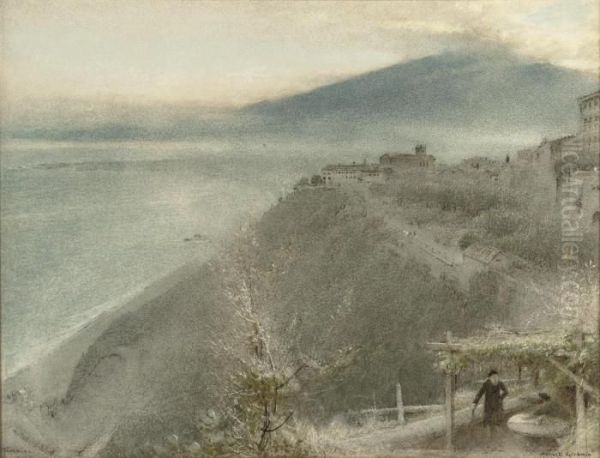 View Of Taormina, Sicily Oil Painting by Albert Goodwin