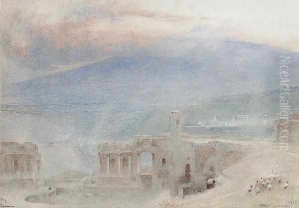 View Of Mount Etna From Thormina Oil Painting by Albert Goodwin