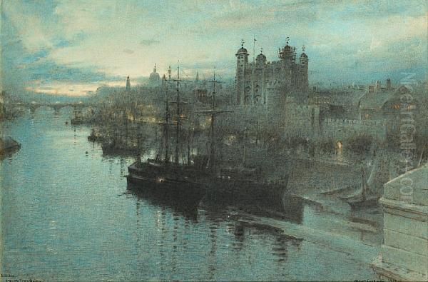 London From Tower Bridge Oil Painting by Albert Goodwin