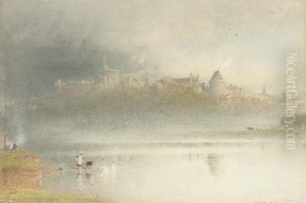 Windsor Castle From The Brocas, Berkshire Oil Painting by Albert Goodwin