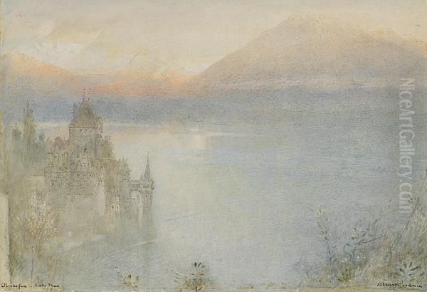 Oberhofen, Lake Thun Oil Painting by Albert Goodwin