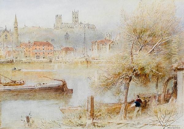 Lincoln Cathedral Oil Painting by Albert Goodwin