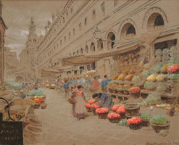 Rialto Venezia, Where Merchants Do Congregate Oil Painting by Albert Goodwin