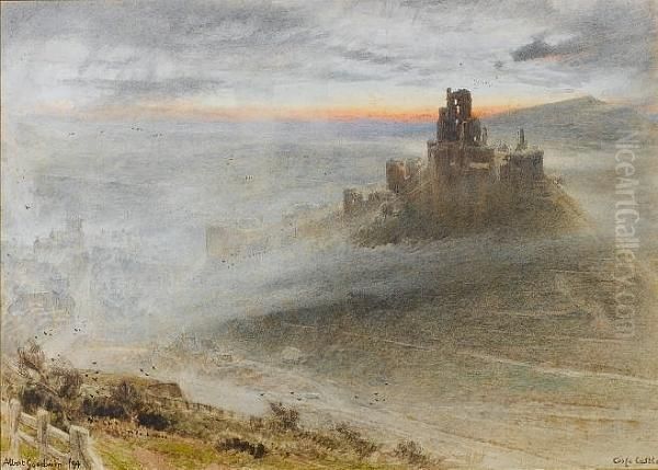 Corfe Castle At Dawn Oil Painting by Albert Goodwin