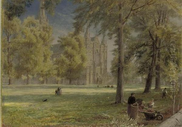 Salisbury Cathedral Oil Painting by Albert Goodwin