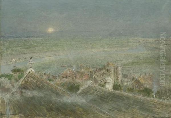 Romney Marsh From Rye Church Tower Oil Painting by Albert Goodwin