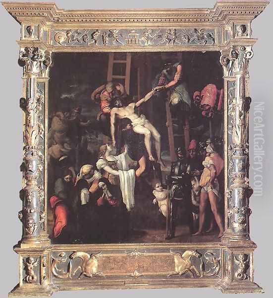 Descent from the Cross (with original frame) 1547 Oil Painting by Pedro Machuca