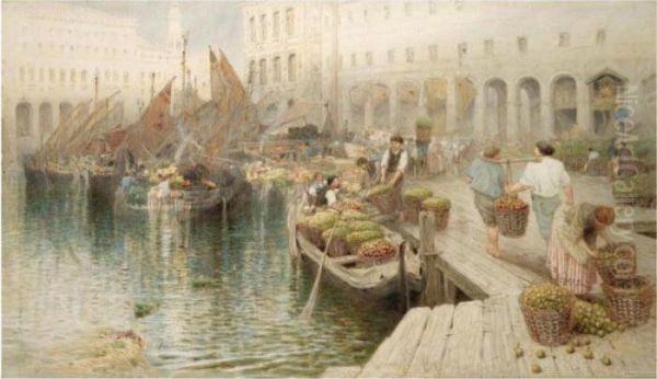 The Venetian Fruit Market Oil Painting by Albert Goodwin