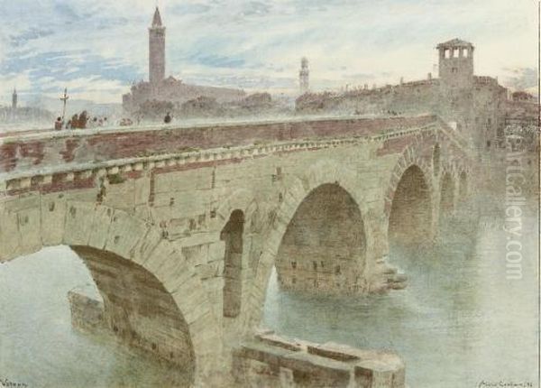 Ponte Pietra, Verona Oil Painting by Albert Goodwin