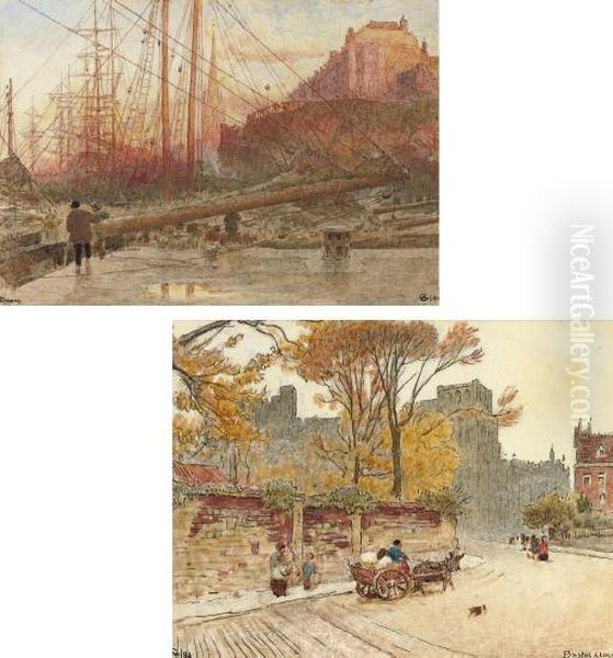 The Docks In Bristol; And The Cathedral Close, Bristol Oil Painting by Albert Goodwin