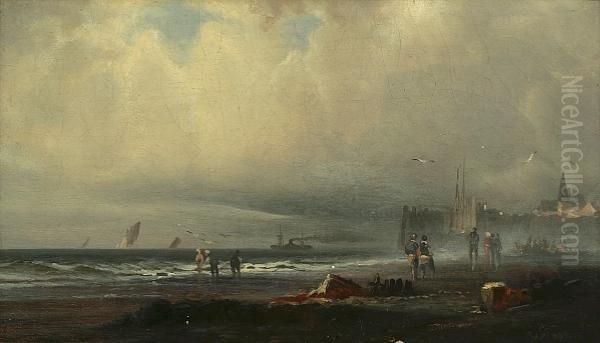 Beach Scene Oil Painting by Albert Goodwin