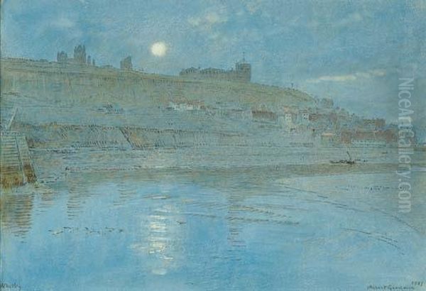 Whitby By Moonlight Oil Painting by Albert Goodwin