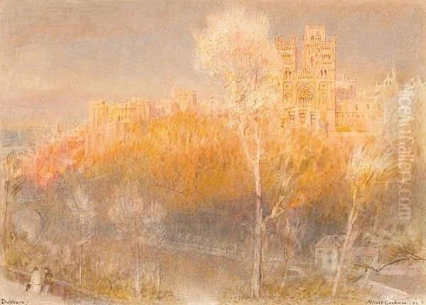 A View Of Durham Cathedral With Two Figures In The Foreground Oil Painting by Albert Goodwin