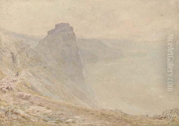 Lynton Rock, Devon Oil Painting by Albert Goodwin