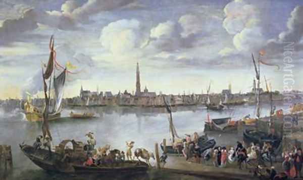 Antwerp from the Further Bank of the Scheldt Oil Painting by Hendrik van Minderhout