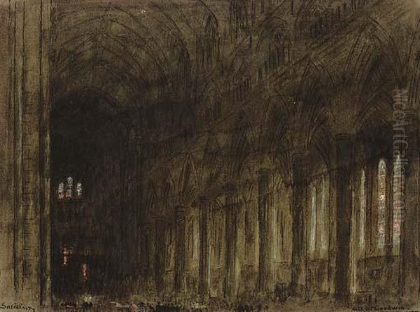 The Interior Of Salisbury Cathedral Oil Painting by Albert Goodwin