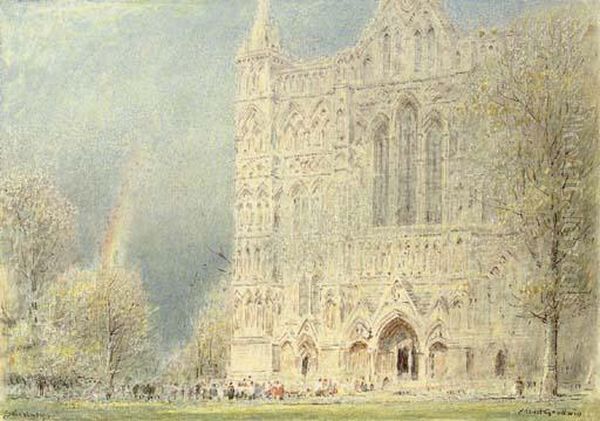 Salisbury Cathedral Oil Painting by Albert Goodwin