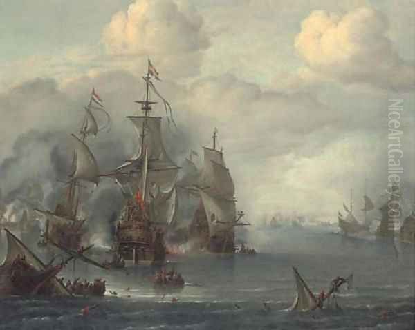 The Battle of The Sound, 29th October, 1650 Oil Painting by Hendrik van Minderhout