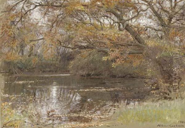 Reflections On A Woodland Pond, October Oil Painting by Albert Goodwin