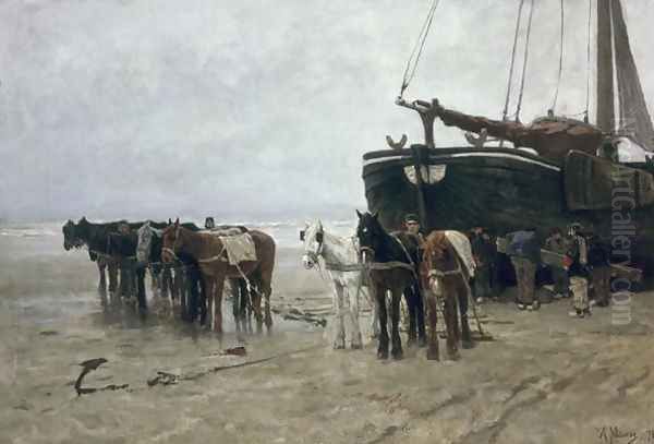 Boat on the Beach at Scheveningen, 1876 Oil Painting by Anton Mauve