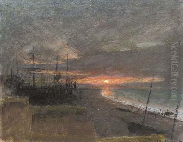 Sunset On The Shore Oil Painting by Albert Goodwin