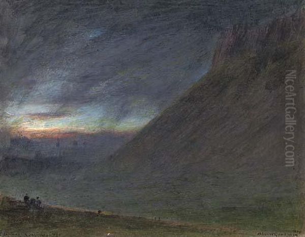 Edinburgh And Salisbury Crags At Sunset Oil Painting by Albert Goodwin